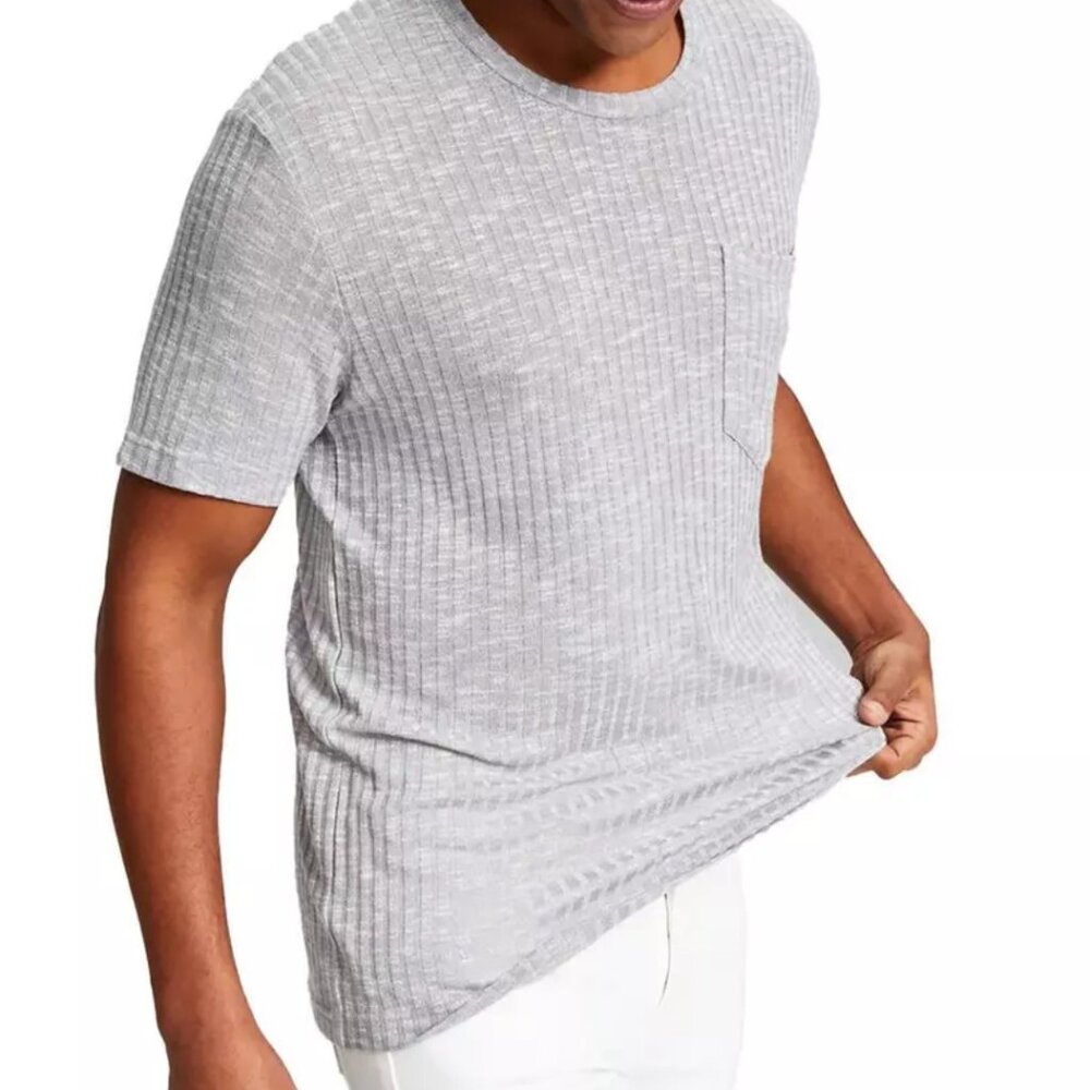 NEW! And‎ Now This Mens Ribbed Shirt Short Sleeve Light Gray Large Lightweight